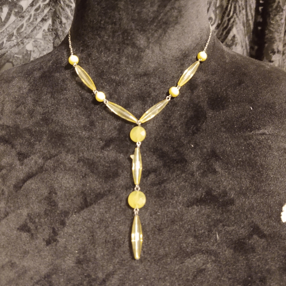 Yellow and silver beaded necklace 16 in